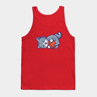 Cute Cat Playing Ball Cartoon (3) Tank Top